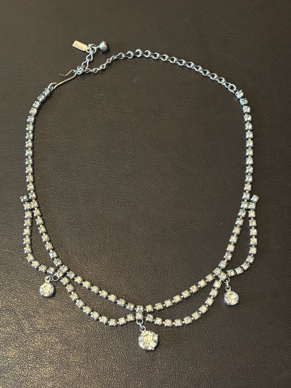 Vintage 1950s Duane Silver Crystal Drop Necklace with Rhinestones choker
